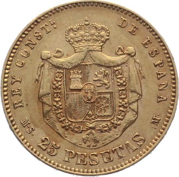 Spanien 25 Pesetas 1880 MS M - Alfonso XII.